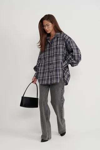 Рубашка из фланели в серо-фиолетовую клетку