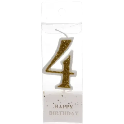 Свеча для торта Цифра Иллюзия «4» 9.5 см, золото
