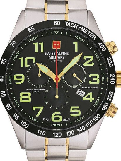 С браслетом Мужские наручные часы с серебряным браслетом Swiss Alpine Military 7047.9147 chrono 45mm 10ATM