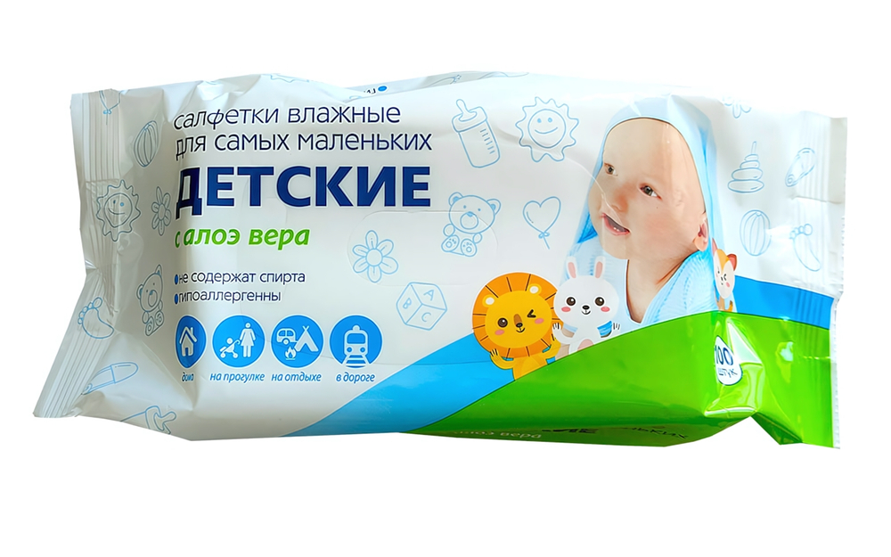 Салфетки влажные ДЕТСКИЕ СВЕТОФОР №100 с алоэ вера