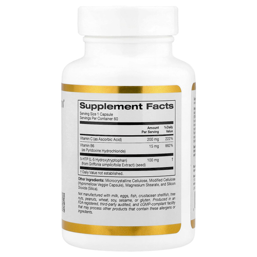 California Gold Nutrition, 5-HTP с витаминами B6 и C, 60 растительных капсул