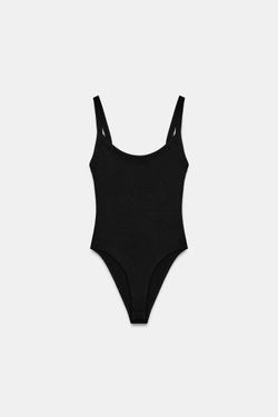 ZARA БОДИ ИЗ ХЛОПКА НА БРЕТЕЛЯХ, ЧЕРНЫЙ