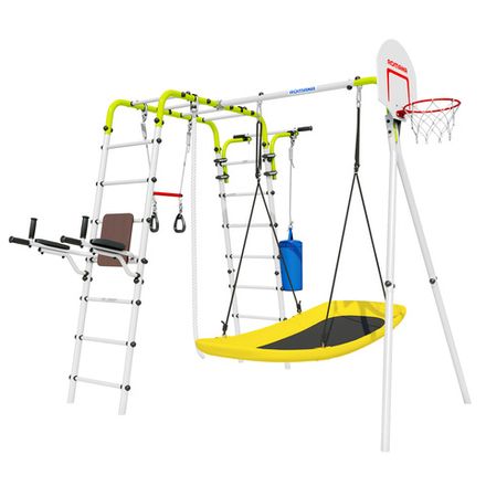 Детский спортивный комплекс для дачи ROMANA Fitness (Фитнес, желтый/серый) (с качелями-гнездо «Лодка»)