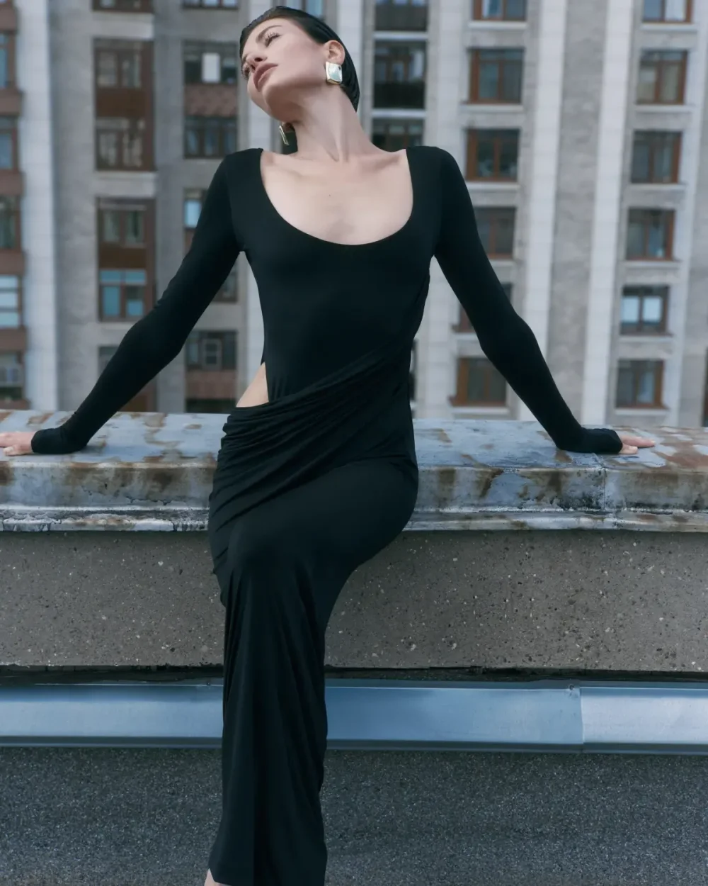 Платье Wave sleeve, Черный