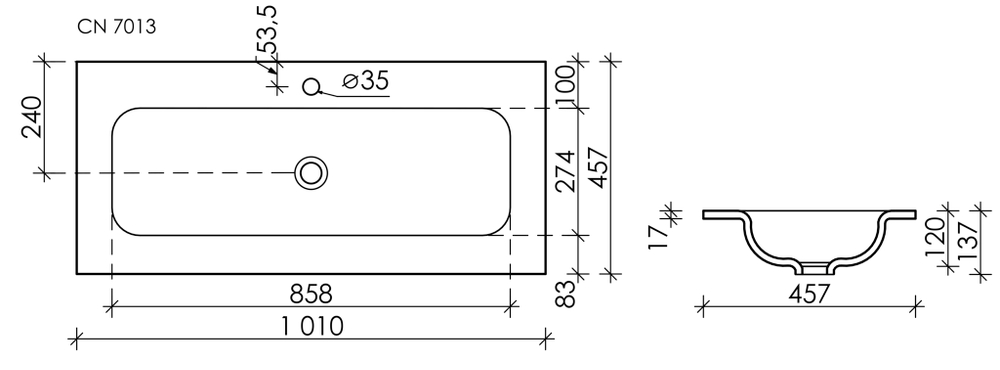 Раковина Ceramica Nova Grace 100 см CN7013MB матовый черный