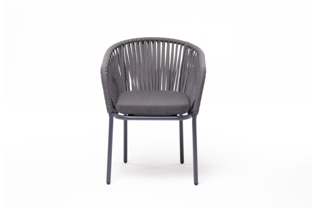"Бордо" стул плетеный из роупа, каркас алюминий темно-серый (RAL7024) муар, роуп серый 15мм, ткань темно-серая 027