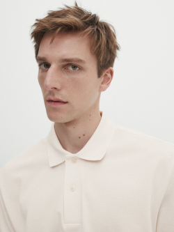 Massimo Dutti Поло из рельефного хлопкового пике, натуральный, кремовый