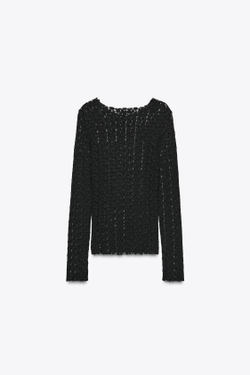 ZARA КРУЖЕВНОЙ ТОП С БУСИНАМИ, ЧЕРНЫЙ