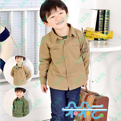 Рубашка детская однотонная с надписями на спине и рукаве