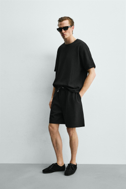 ZARA ФУТБОЛКА RELAXED FIT ИЗ РЕЛЬЕФНОЙ ТКАНИ, ЧЕРНЫЙ