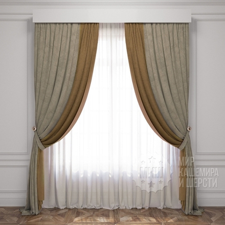 Готовые шторы: ЛАТУР (арт. BL01-222-10) - 300х270, (170х270)х2 см. - (Возможна высота 250 см.) - серый-т.бежевый