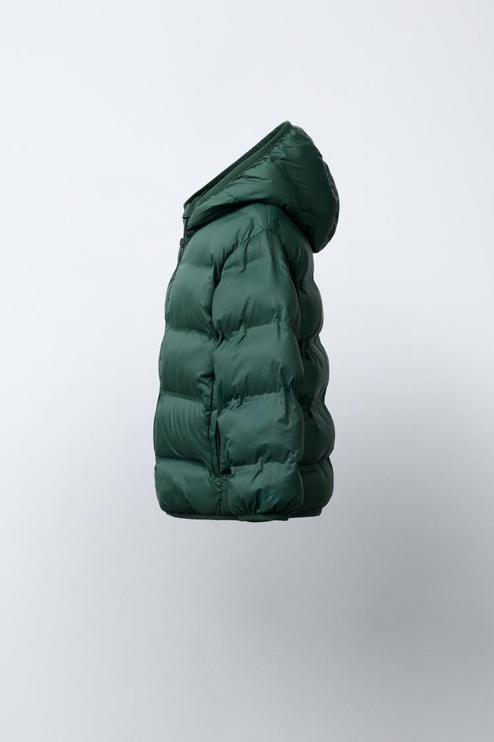 ZARA УЛЬТРАЛЕГКАЯ СТЕГАНАЯ КУРТКА С КАПЮШОНОМ, ЗЕЛЕНЫЙ