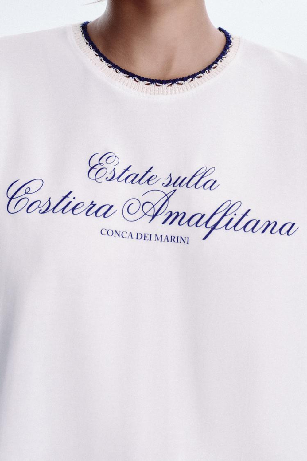 ZARA ФУТБОЛКА С НАДПИСЬЮ, СИНИЙ/БЕЛЫЙ