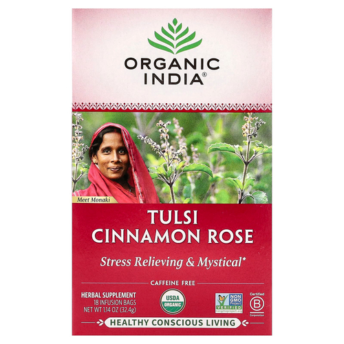 Organic India, чай с тулси и корицей, без кофеина, 18 пакетиков для заваривания, 32,4 г (1,14 унции)