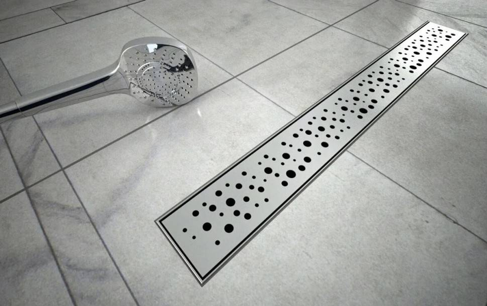 Душевой лоток из нержавеющей стали, решетка с круглой ячейкой TIM 70х550мм (сухой +гидрозатвор) BAD415502