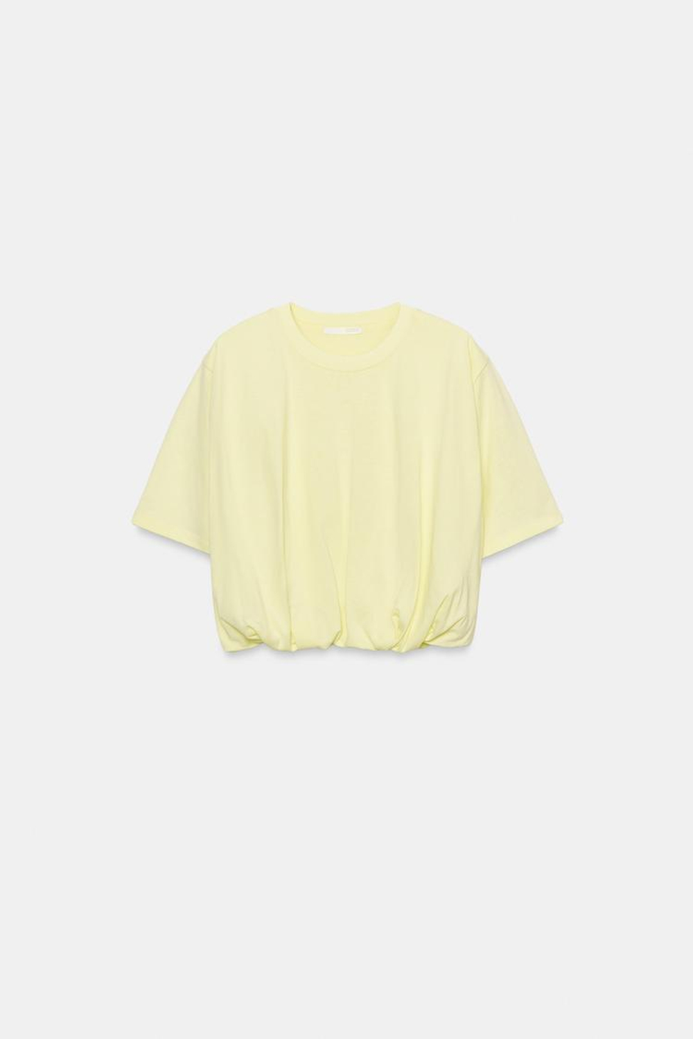 ZARA УКОРОЧЕННАЯ ФУТБОЛКА С ОБЪЕМНЫМ НИЗОМ, СВЕТЛО-ЖЕЛТЫЙ