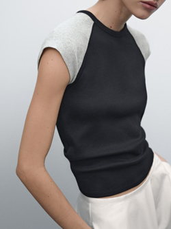 Massimo Dutti Хлопковый топ в рубчик без рукавов, темно-синий