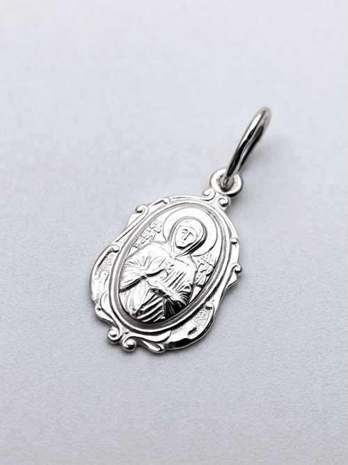 Образок из серебра/Без покрытия/С подвижным ухом/Матрона
