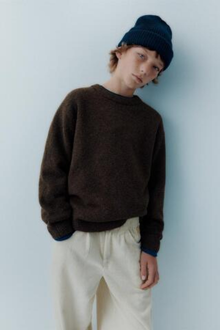 ZARA МЯГКИЙ ТРИКОТАЖНЫЙ ДЖЕМПЕР С ШЕРСТЬЮ, КОРИЧНЕВЫЙ