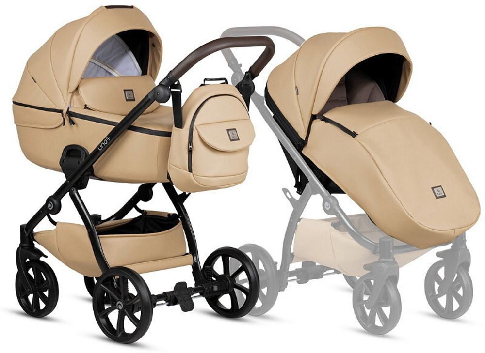 Детская коляска Tutis Uno 5 Plus Leather collection 3 в 1 с автокреслом Elo Lux EduSky Black 1402167 Caramel