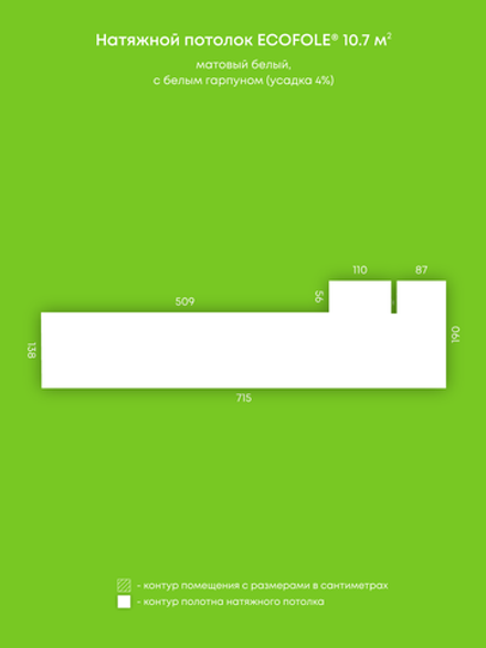 Матовый натяжной потолок 10.7 м2