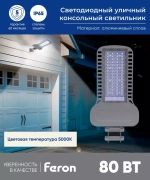 Светильник LED ДКУ уличный SP3050 80W 5000K серый Feron 41266