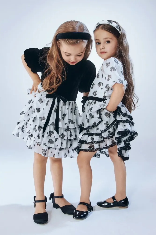 Noemi, ободок детский из молочного шифона с цветочным принтом