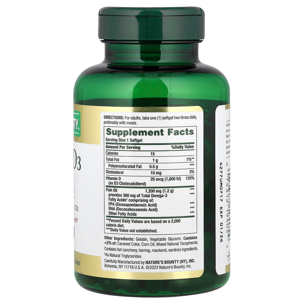 Nature's Bounty, Рыбий жир + D3, 90 быстро высвобождаемых мягких капсул