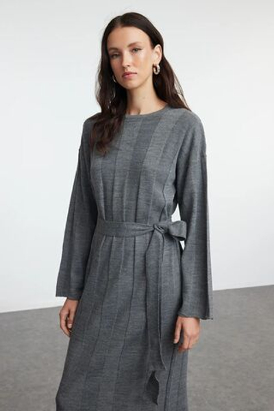 Трикотажное платье с широким фитилем из антрацита TCTAW25EB00037