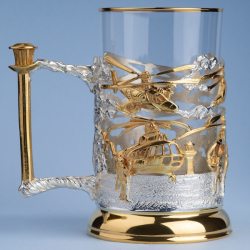 Подстаканник "Вертолеты" c золочением и серебрением (художественное литье) в футляре