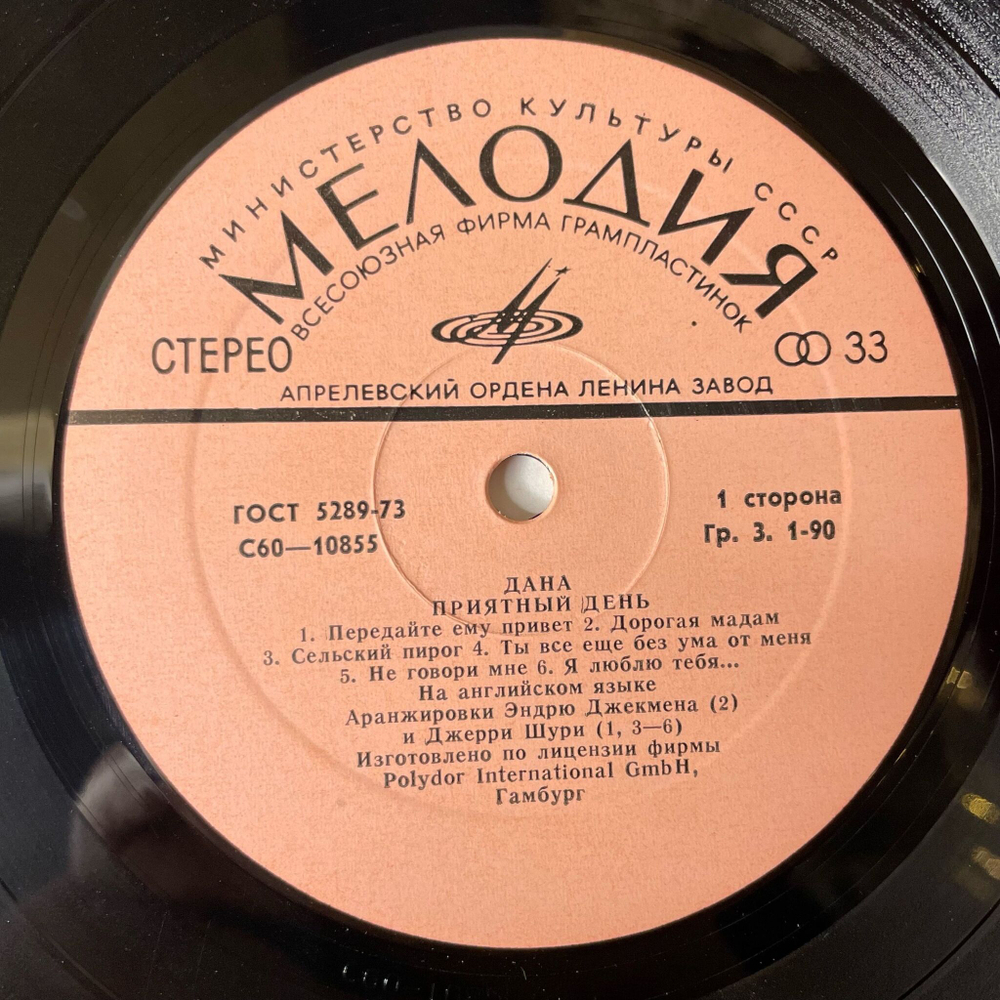 Винтажная виниловая пластинка LP Dana Дана Приятный День (СССР 1978)