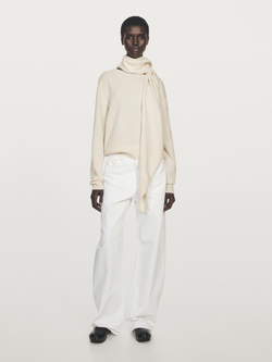 Massimo Dutti Свитер из 100% кашемира с воротником-шарфом, бежевый