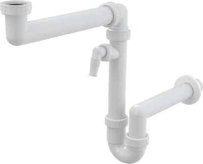 Сифон A872P для мойки экономящий пространство со штуцером и с накидной гайкой 6/4"