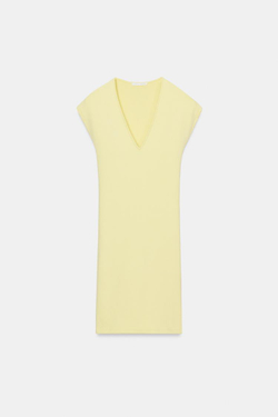 ZARA КОРОТКОЕ ПЛАТЬЕ С V-ОБРАЗНЫМ ВЫРЕЗОМ, ЖЕЛТЫЙ