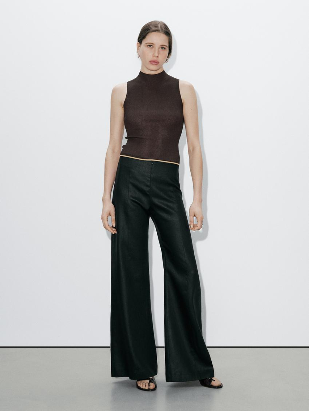 Massimo Dutti Топ из хлопковой смеси с набивным рисунком, шоколадно-коричневый