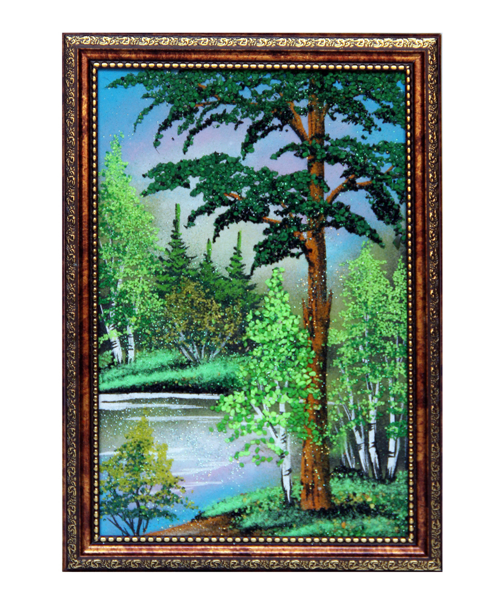 Картина " Летний пейзаж " рисованная каменной крошкой 33.5-23.5 см вес 320 гр.