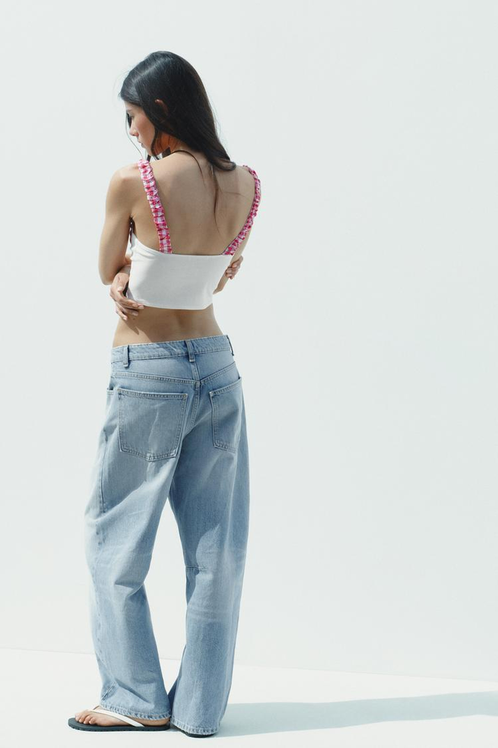 ZARA КОРСЕТНЫЙ ТОП В КЛЕТКУ ВИШИ, ЖЕЛТОВАТО-БЕЛЫЙ