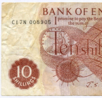 Банкнота Англия 10 шиллингов 1967 год C17N 008905 (подпись J.S.Fforde). F-VF