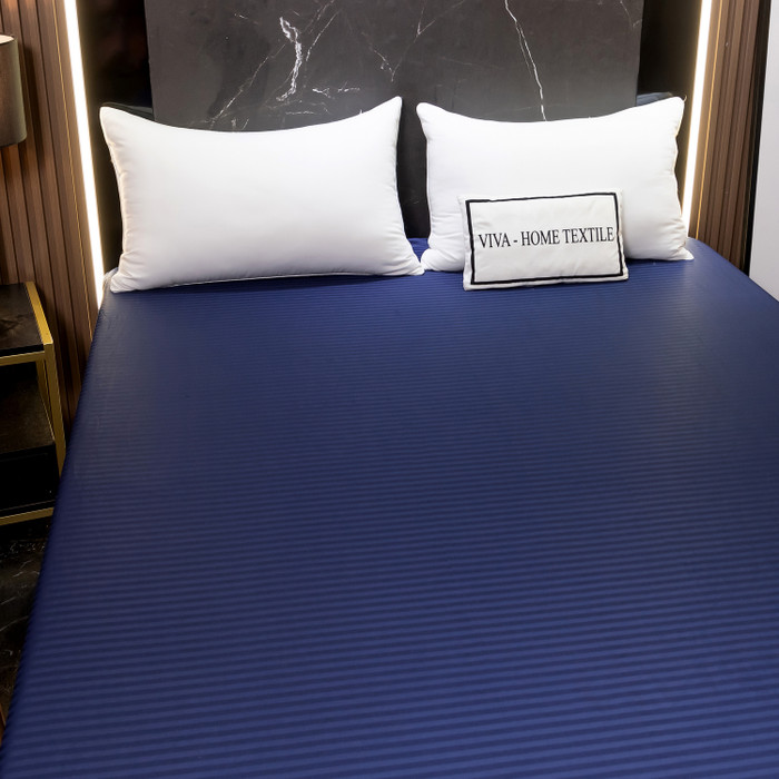 Простынь на резинке Страйп Сатин Однотонный 100% хлопок «Синие сумерки»