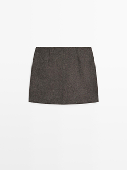 Massimo Dutti Мини-юбка из шерстяной смеси, шоколадный