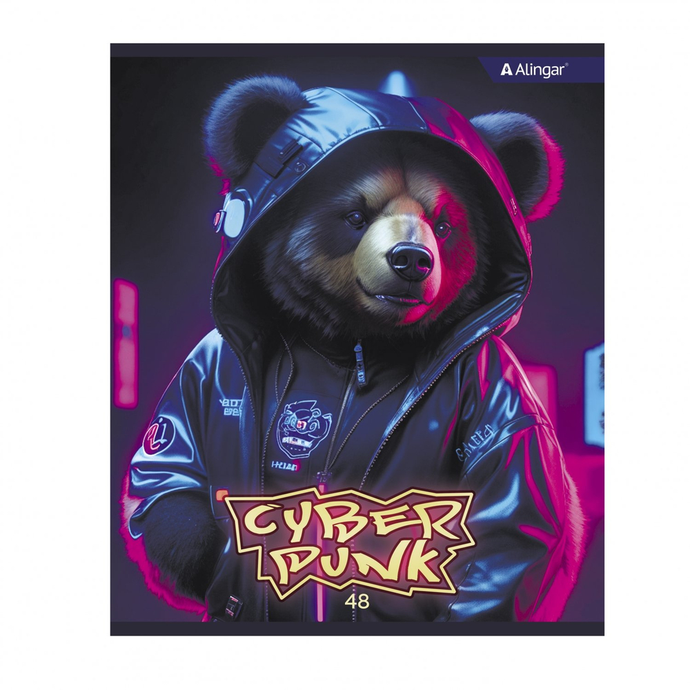 Тетрадь 48л., А5, клетка, Alingar "Cyber punk", скрепка, мелованный картон (стандарт), блок офсет, 4 дизайна в пленке т/у