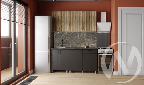 Кухня Грейс 1.6м (корпус белый/дуб канадский; карбон вулкан) 38мм королевский опал
