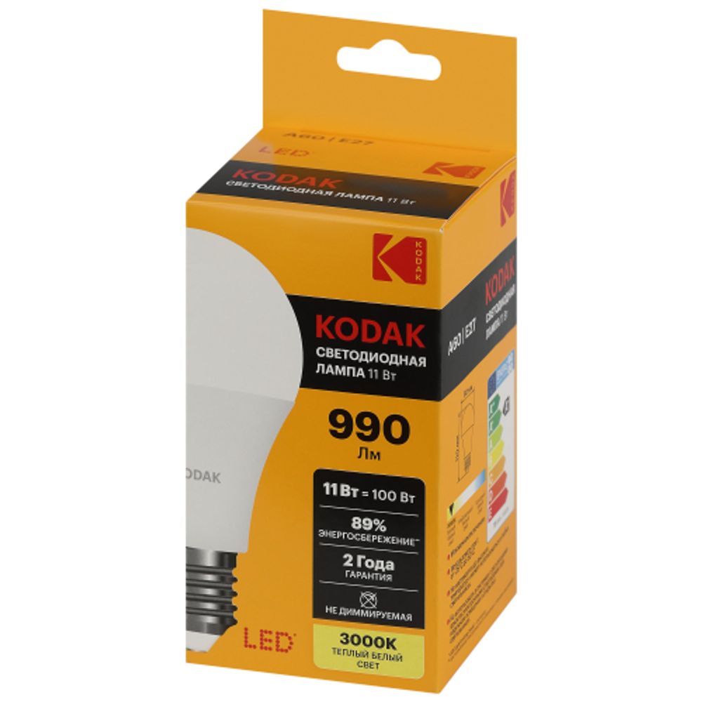 Лампа светодиодная Kodak LED A60-11W-830-E27 K 11Вт груша теплый белый свет Е27