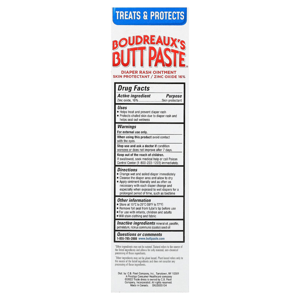 Boudreaux's Butt Paste, мазь от опрелостей, для чувствительной кожи, без отдушки, 113 г (4 унции)