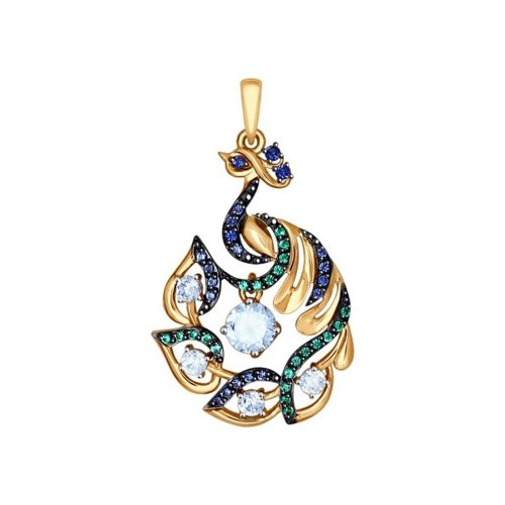 Подвеска Павлин из золота с фианитами