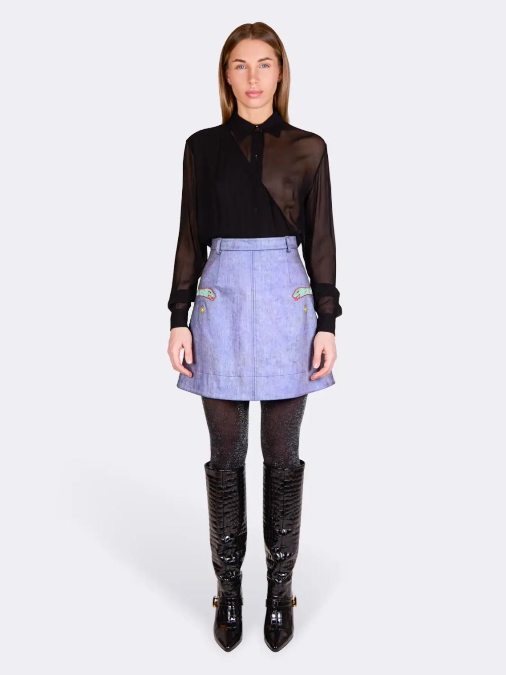 Юбка мини из денима с вышивкой OLA OLA