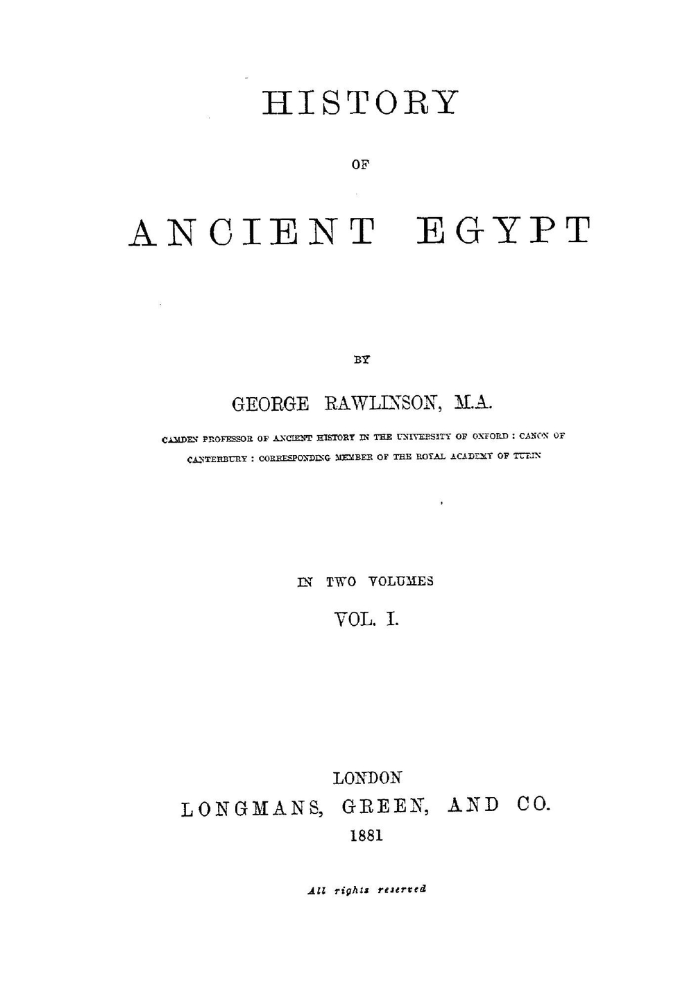 History of ancient Egypt. Vol. 1 | George Rawlinson