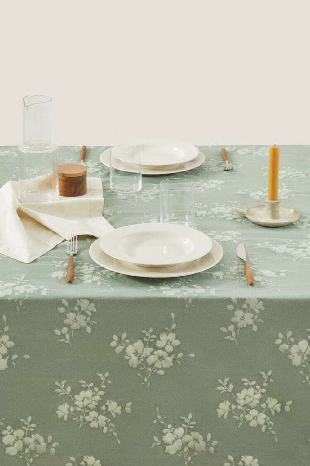 ZARA HOME ЦВЕТОЧНАЯ СКАТЕРТЬ, ЗЕЛЕНЫЙ/СИНИЙ