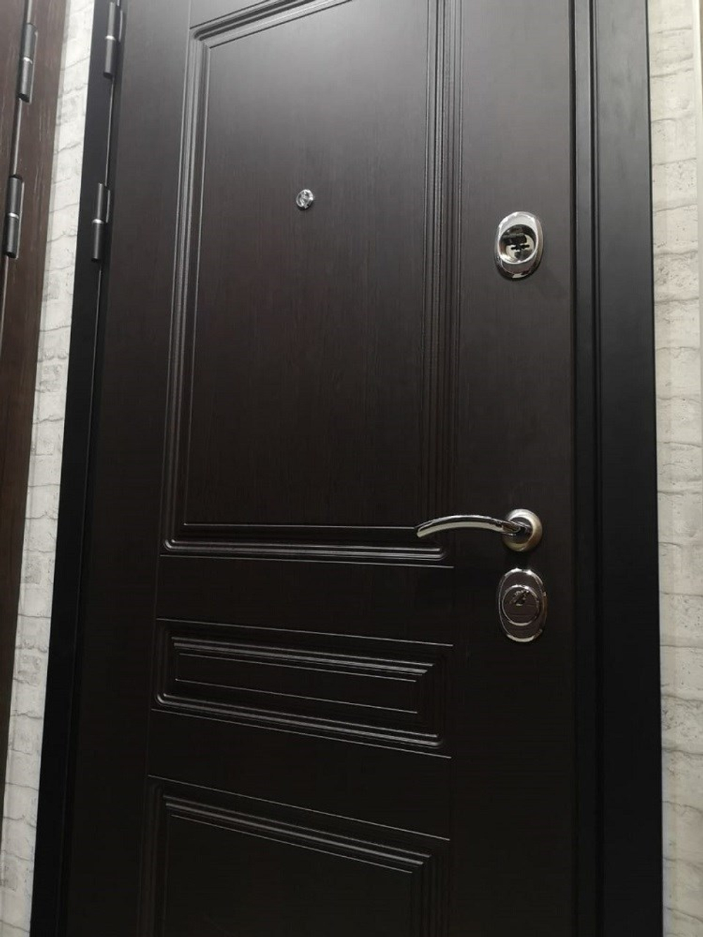 Входная металлическая дверь с зеркалом RеX (РЕКС) Премиум 3К 243 Венге / СБ-16 Лиственница бежевая