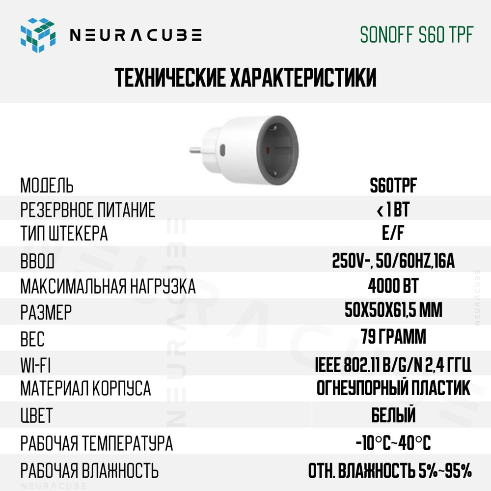 Умная WiFi розетка Sonoff S60TPF, 16А/4000Вт (Работает с Яндекс Алисой)